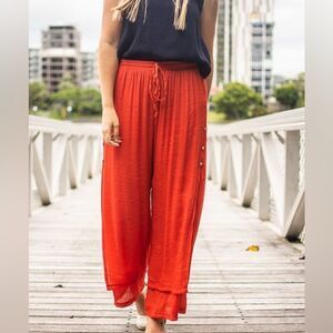Double Layer Pull On Drawstring Wide-Leg Beach Pants Size small